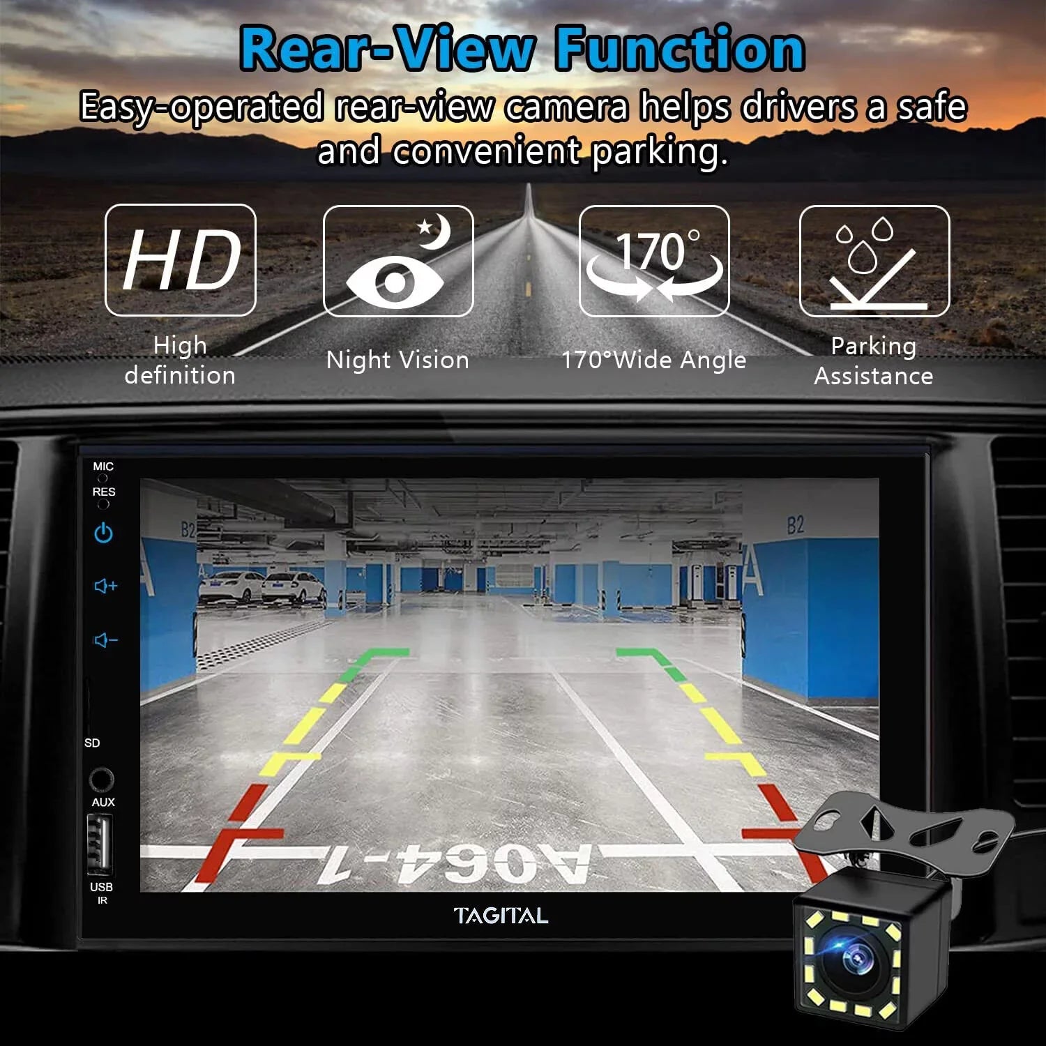 Player, Carplay Backup Inch HD Auto, Bluetooth, Double Camera, Din Car Screen MP5  with Mirror Link Touch Tagital Stereo LCD 7 &Android