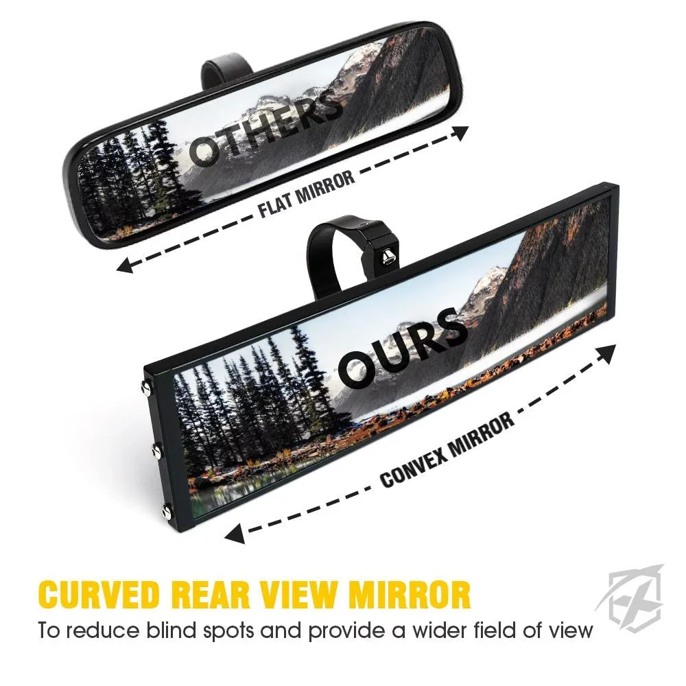 Aluminum - LED Integrated 9" Mirror fits Dome Rollbars UTV w/ 2" 1.75" View Rear Lights Xprite