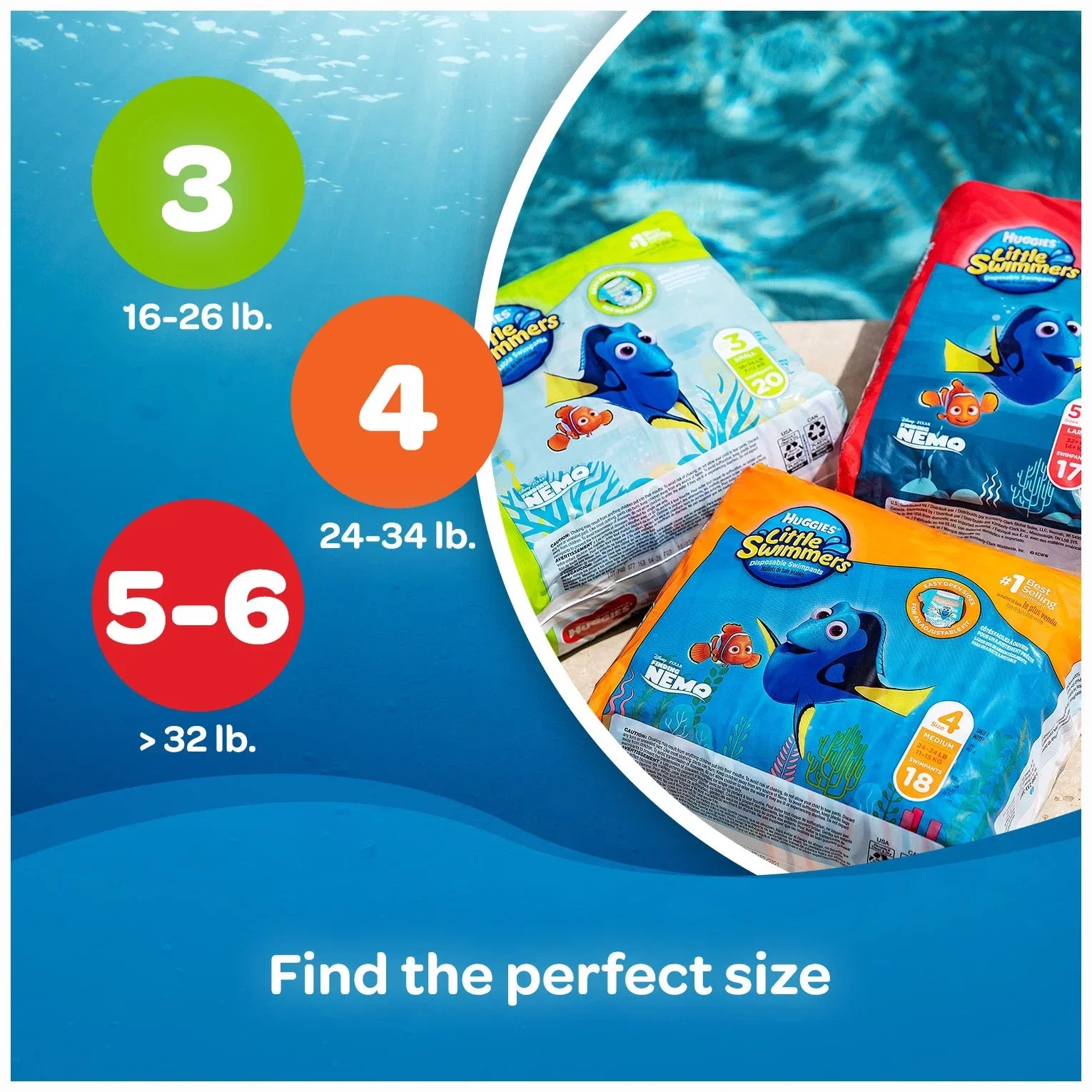 34 Huggies Diapers, Large, Swimmers 5-6 Swim Size Little Ct