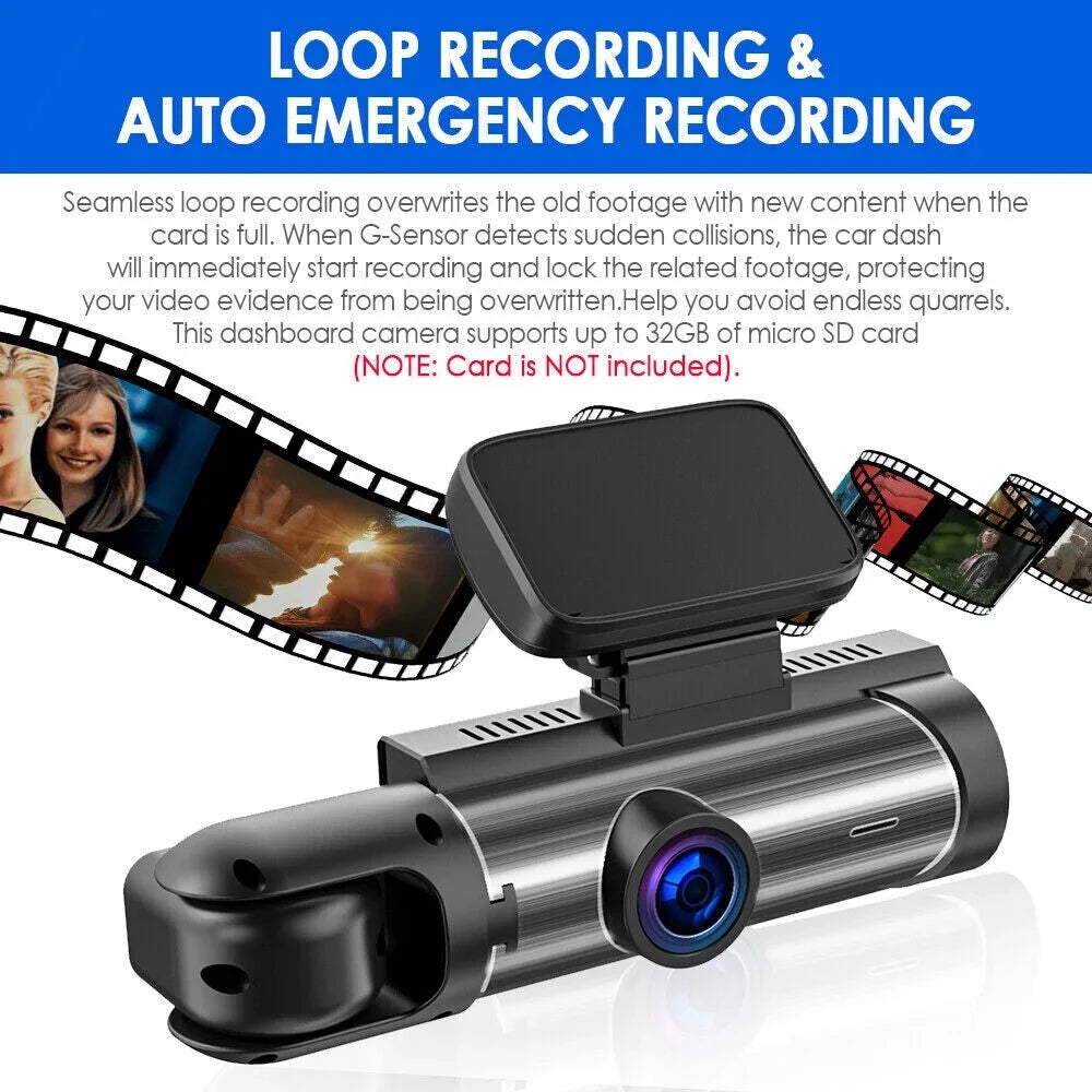 Dash Cam Jahyshow Camera G-Sensor Video DVR Front w/ Dual Inside Car Lens Recorder 1080P
