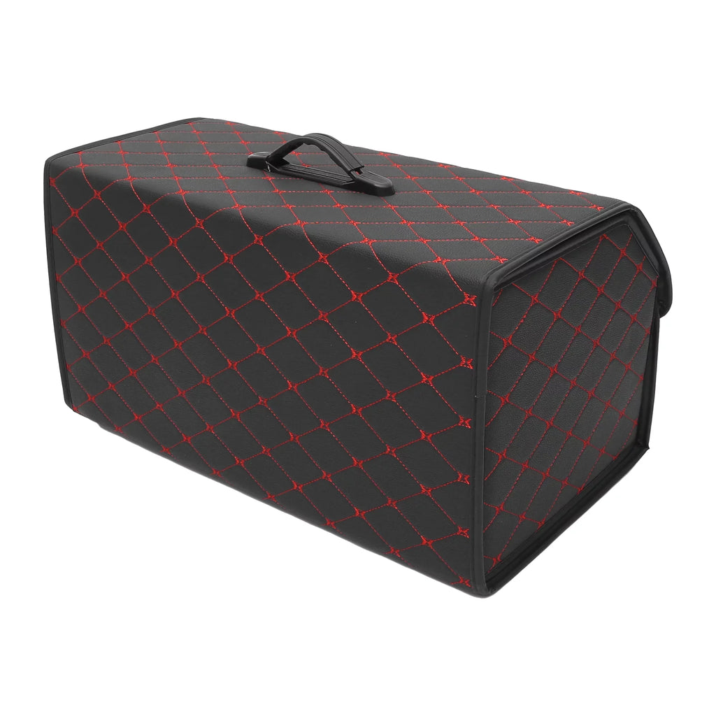 Stitches SUV Leather Car 54x31x29cm for Handle Storage Red Trunk Bag Organiser PU Foldable Boot Truck Bag with Black