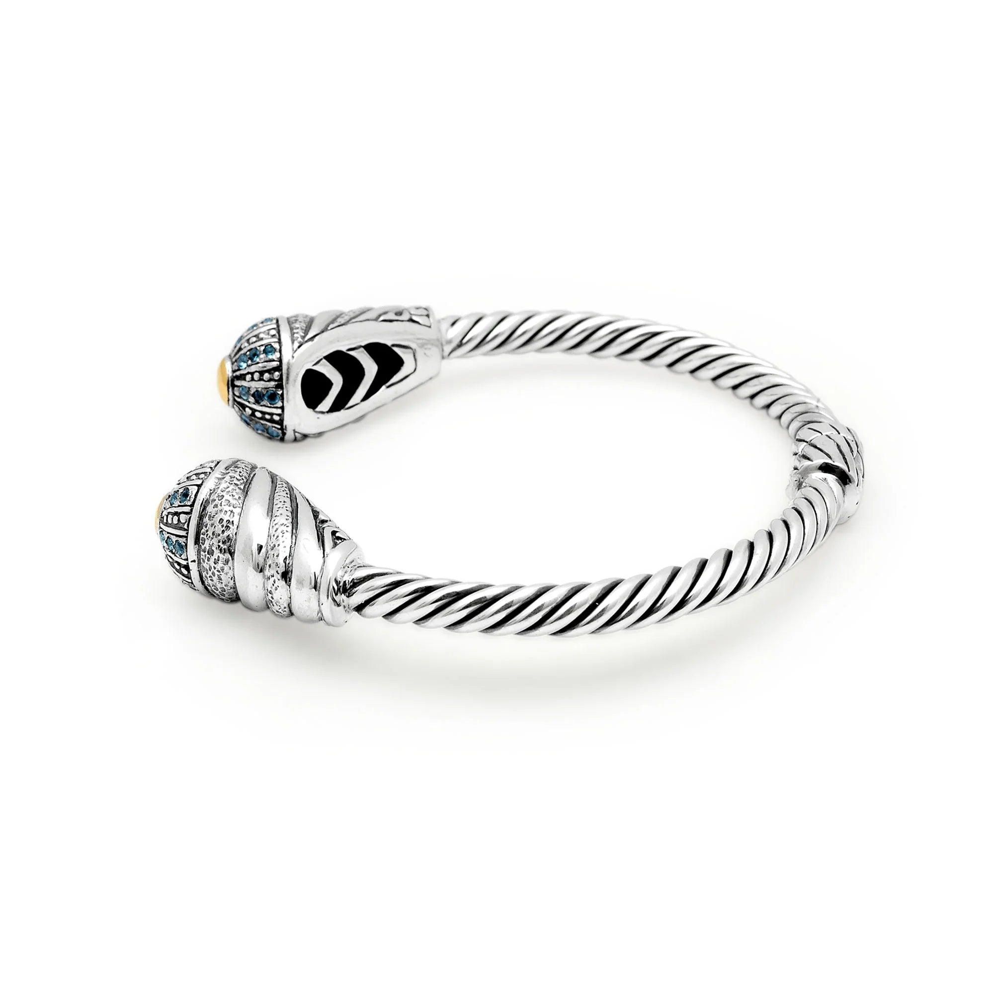 Silver cuff bracelet, Setting 18K Deni Pave cable Gold Blue Jewelry & Topaz