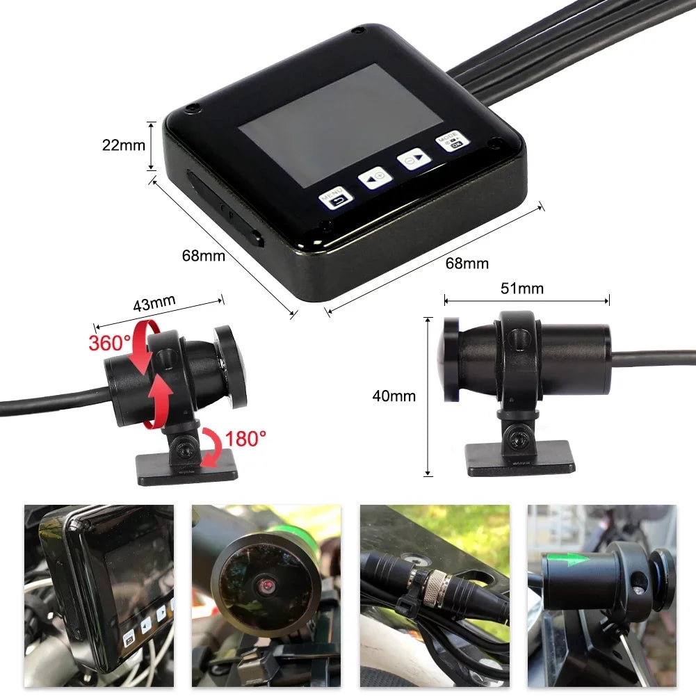 Loop 2 Night 150° Fish Screen HD Inch Angle Dash Camera, Front Full G-sensor Recording, Wide Rear Body Eye Vision, Waterproof Cam, WDR, and 1080P VSYSTO Lens Motorcycle SonyIMX307
