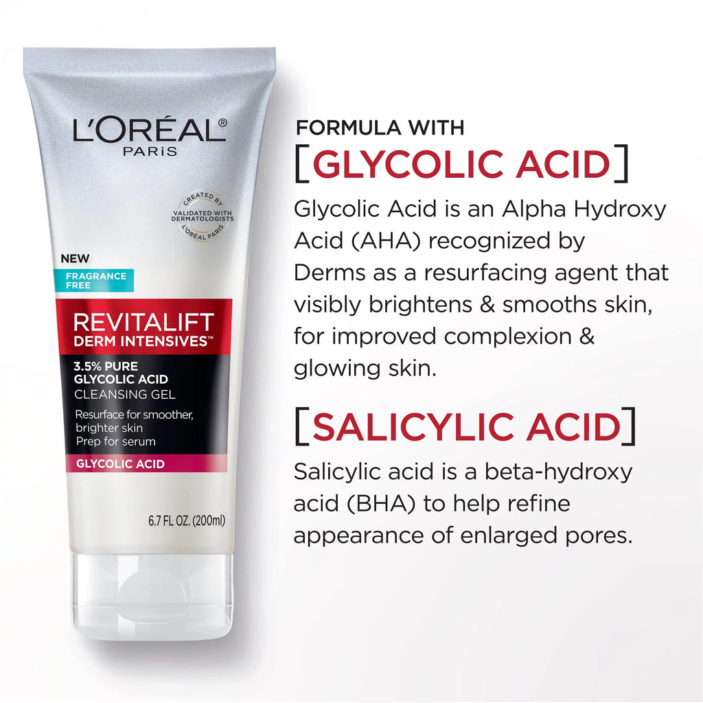 Gel Revitalift Oz Brightening Salicylic Wth Acid Paris Glycolic Pure Cleansing Acid L,Oreal 6.7 3.5% Fl