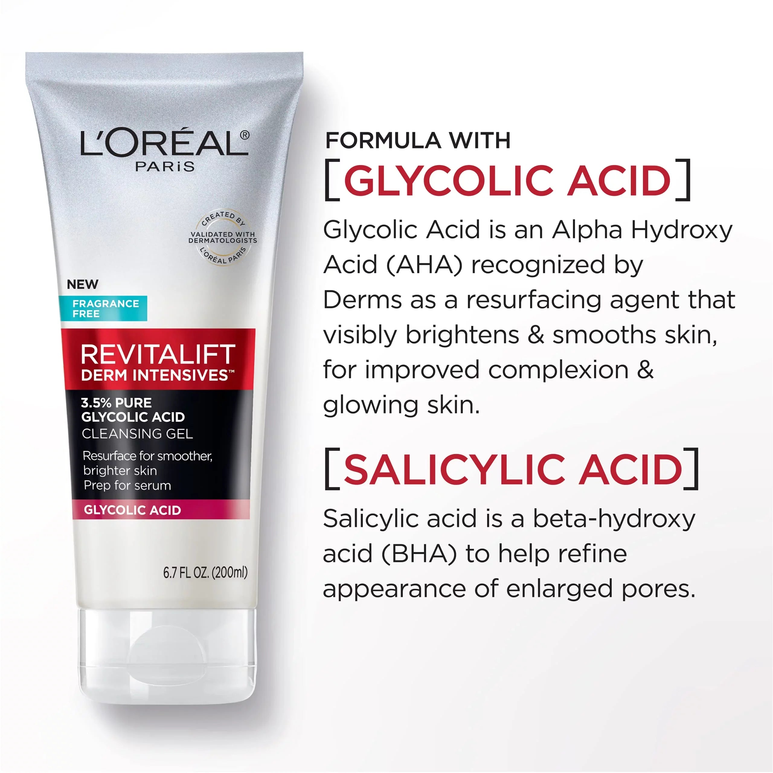 Gel Revitalift Oz Brightening Salicylic Wth Acid Paris Glycolic Pure Cleansing Acid L,Oreal 6.7 3.5% Fl