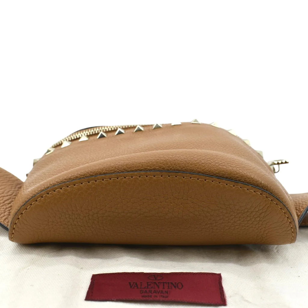 Bag VALENTINO Leather Pre-Loved Spike Belt Camel