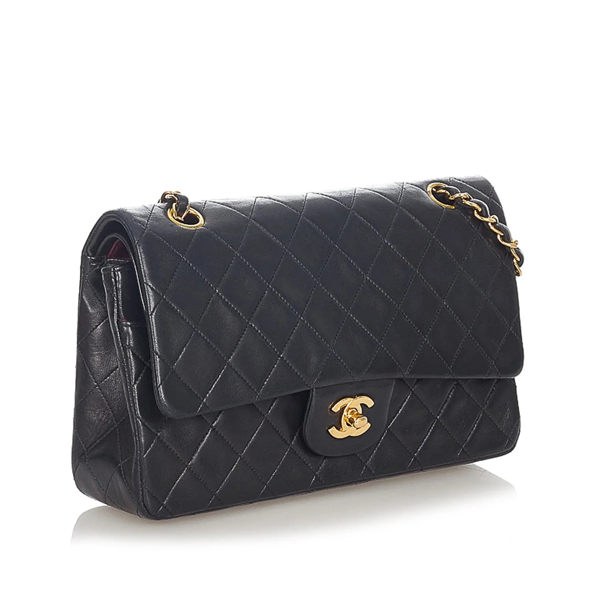 Black Bag Flap Classic Bag (Good) Shoulder Small Lambskin Double Chanel Leather Women Pre-Owned