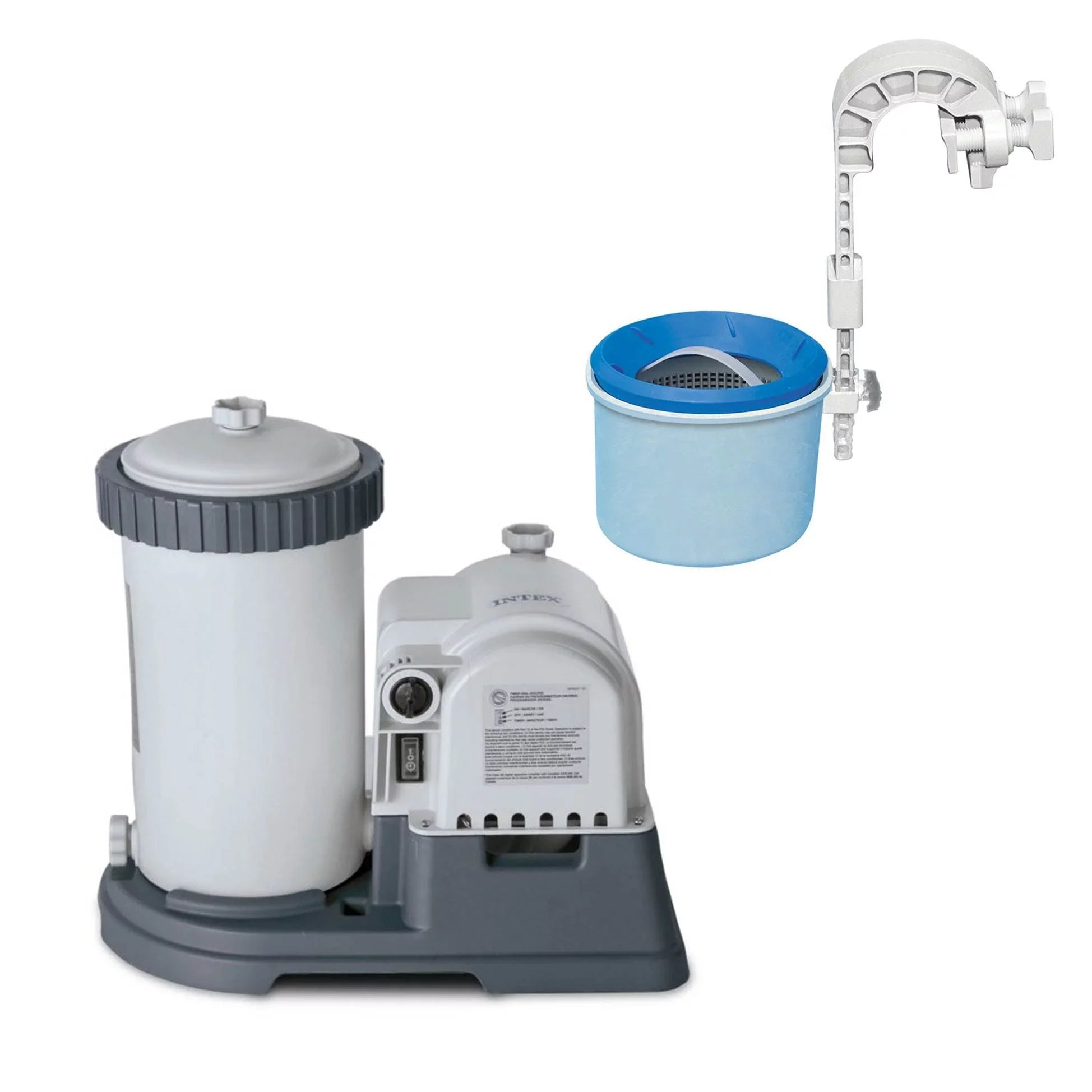 Wall Krystal and 2500 GPH Intex Filter Pump Mounted Cartridge Pool Skimmer Clear