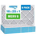 16x25x1 Air Air 6 AC Furnace Filter, Pack 8 MERV Filter, Aerostar Pleated