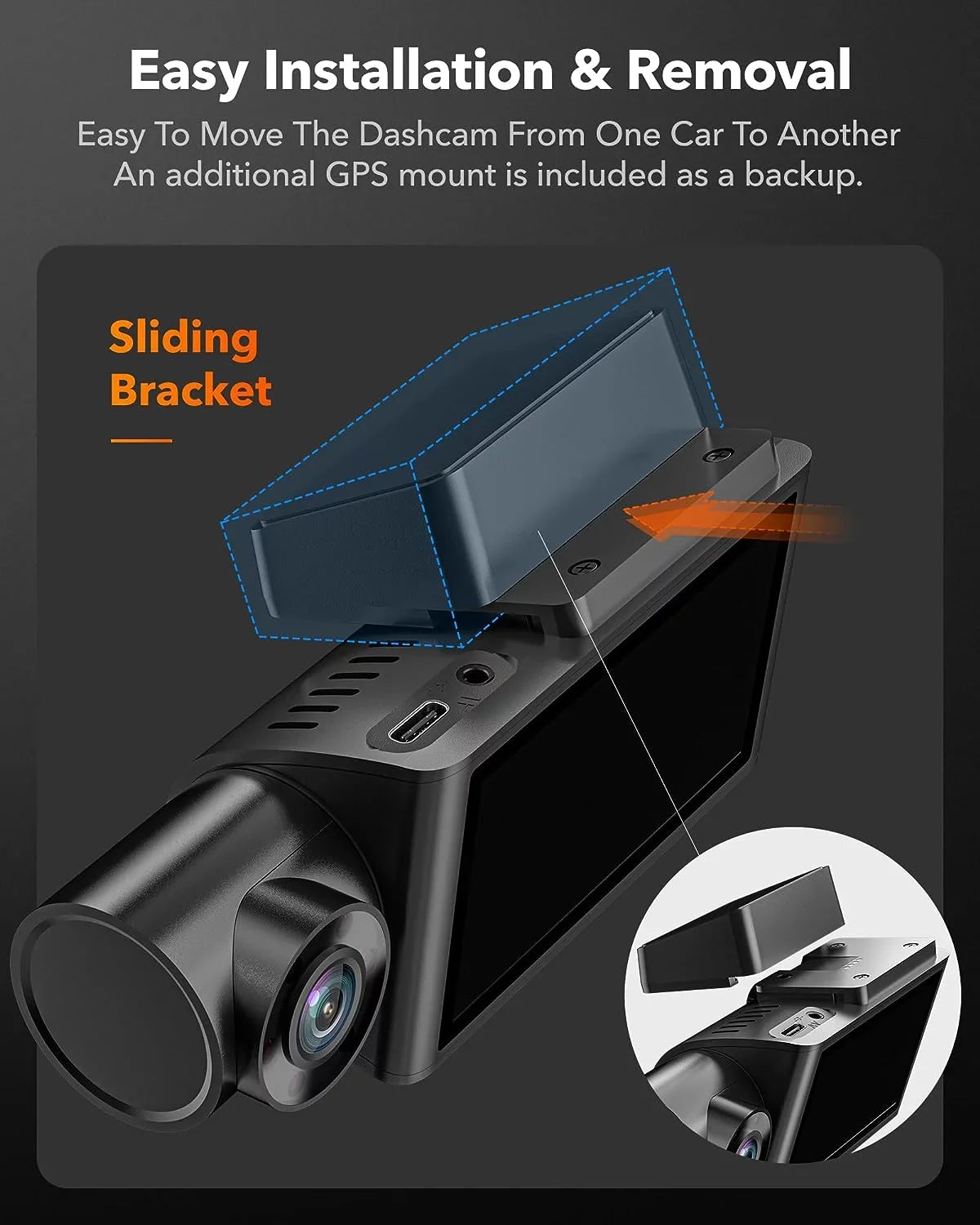 WiFi&GPS, Recording, Loop with Super 3" IR Dash Vision, 24H Parking Cam Night G-Sensor, DashCam LCD 3 WOLFBOX 4K Rear and Front Monitor Channel,