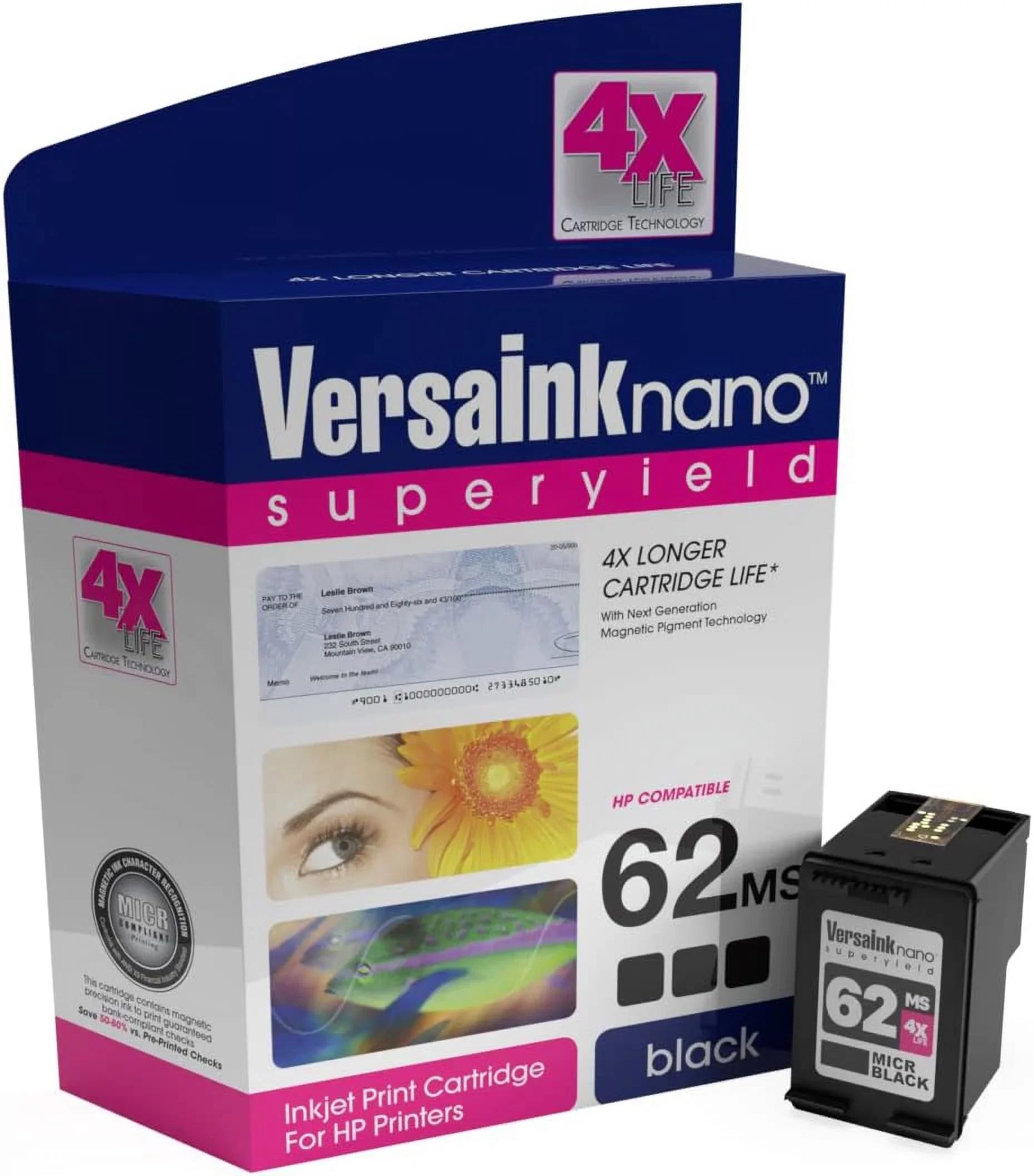 62MS VersaInk-nano 62CS Life HP Color - 4X Black(MICR) Cartridges