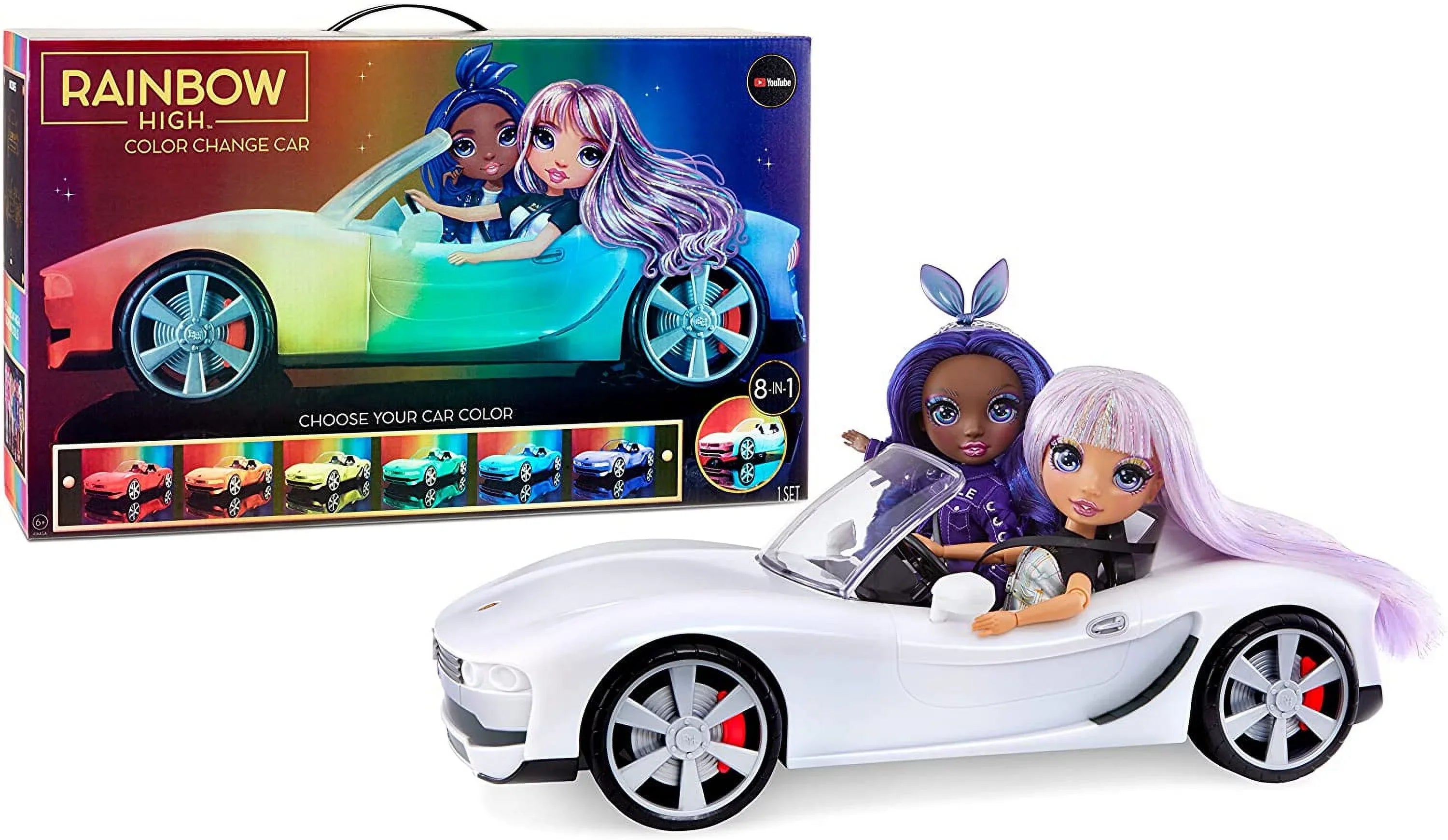 Great 6-12+ Color Change Dolls- Light-Up, - Ages Gift Girls Convertible 8-In-1 Multicolor, Car for 2 High Fits Fashion Toy Vehicle, Rainbow