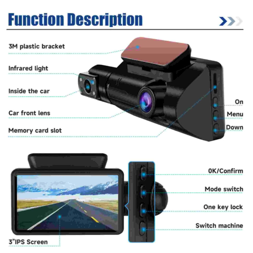 Rear Dash Camera Dual G-Sensor Front Car Recorder DVR Cam Dinling Lens and Video 1080P
