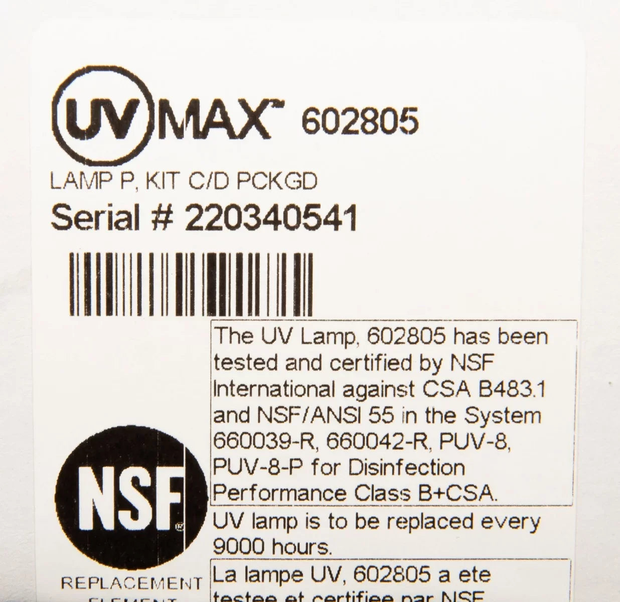 Lamp D4+, Models D4, for 602805 Premium D4 Systems Viqua Replacement UV