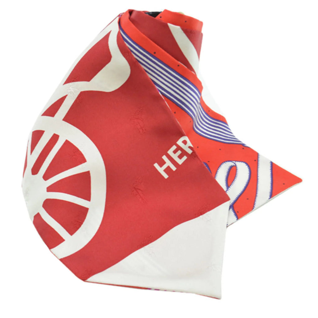Pre-Owned Ladies (Like Silk Multi Hermes Scarf White Up Orange Twill New) Red HERMES