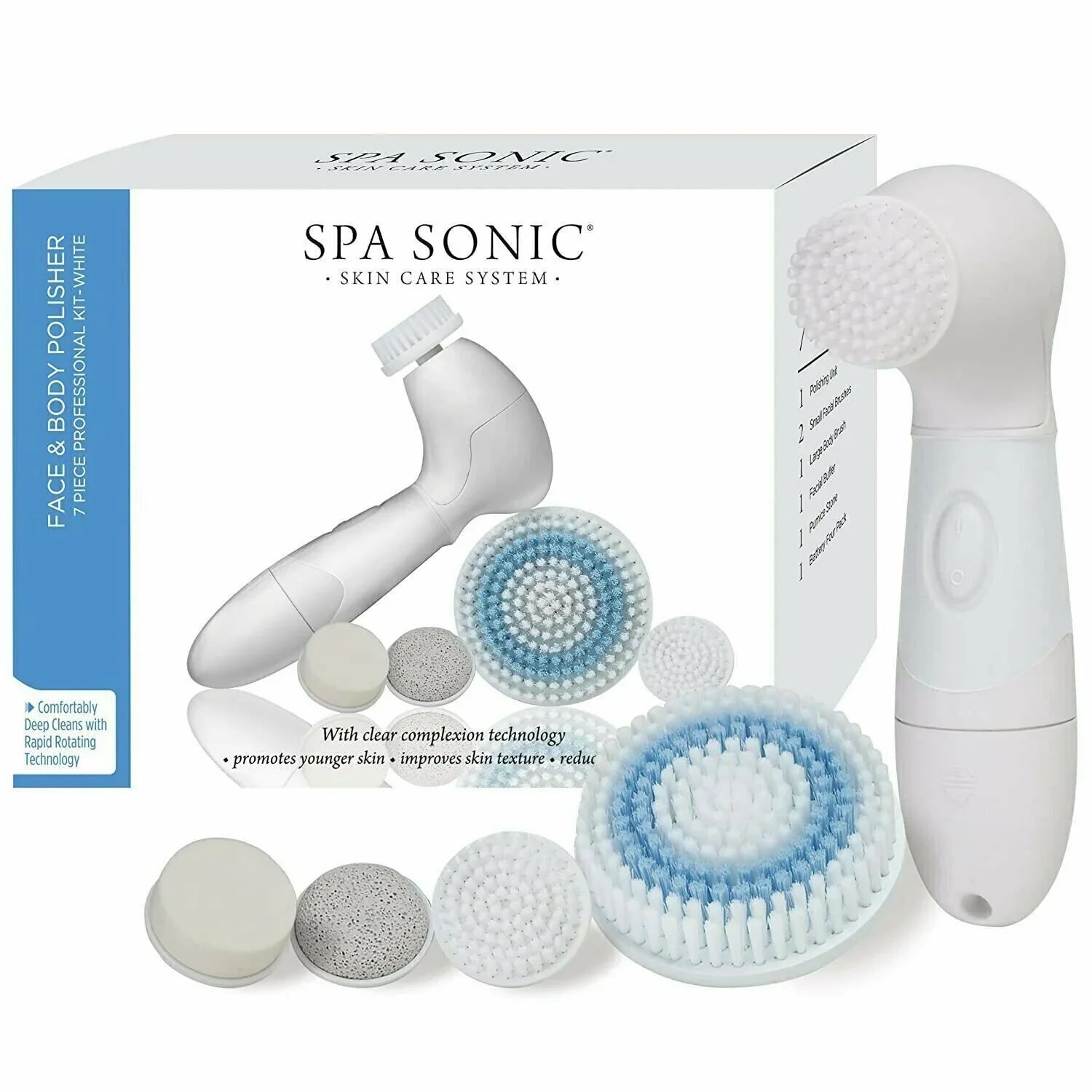 & Sonic Kit, Body Polisher Care White System Professional Face Spa Skin