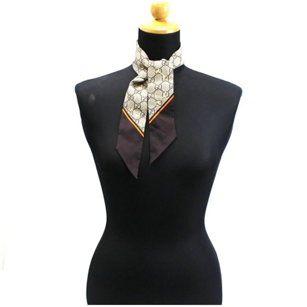 2022 x GUCCI 2276 Dark Gucci New Beige Pattern 663719 Paper Brown GG Scarf Ponytail Silk Ladies 3G001 Item Muffler (Good) Pre-Owned