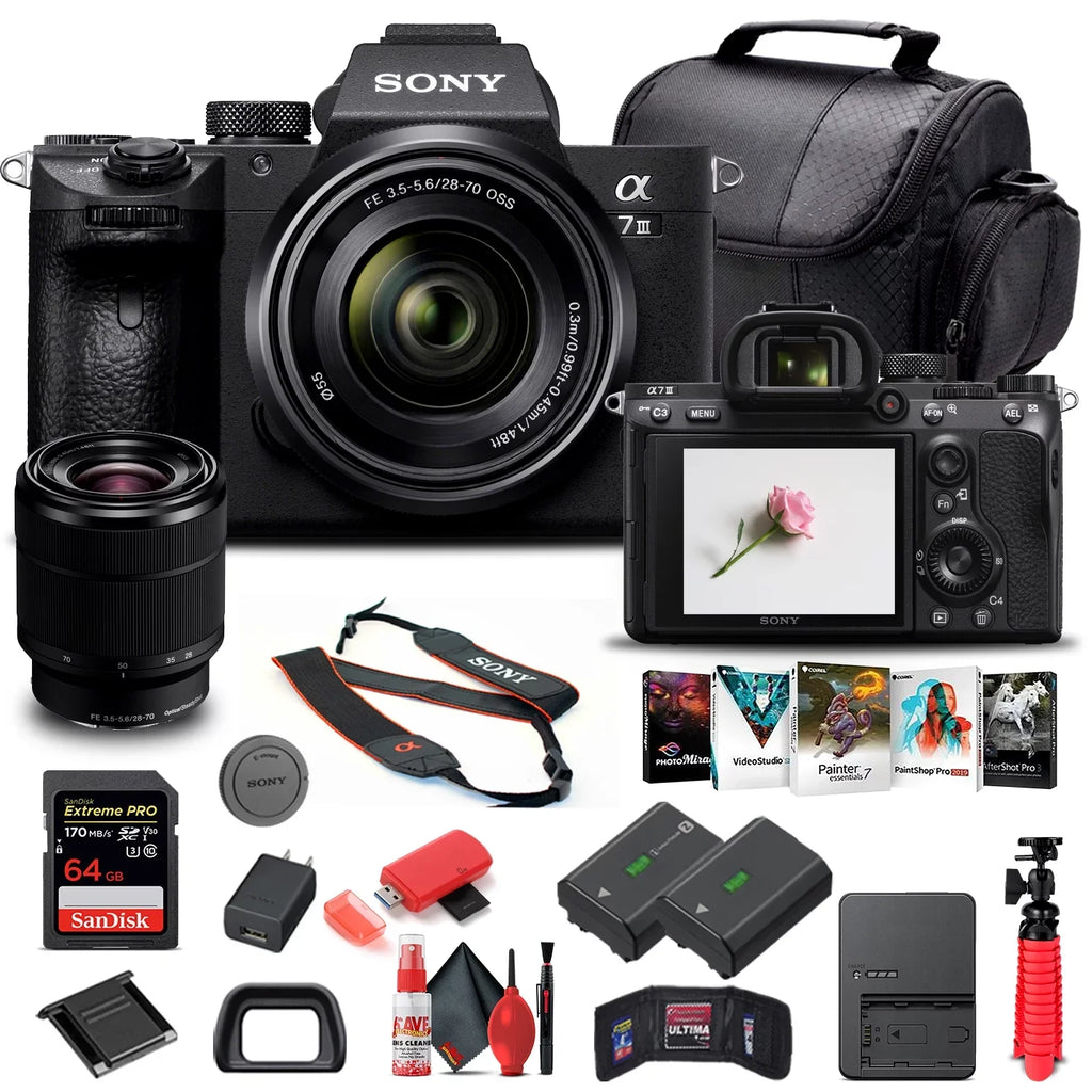 a7 Camera Mirrorless III Alpha W/ Lens ILCE7M3K/B - 28-70mm Sony Basic Bundle
