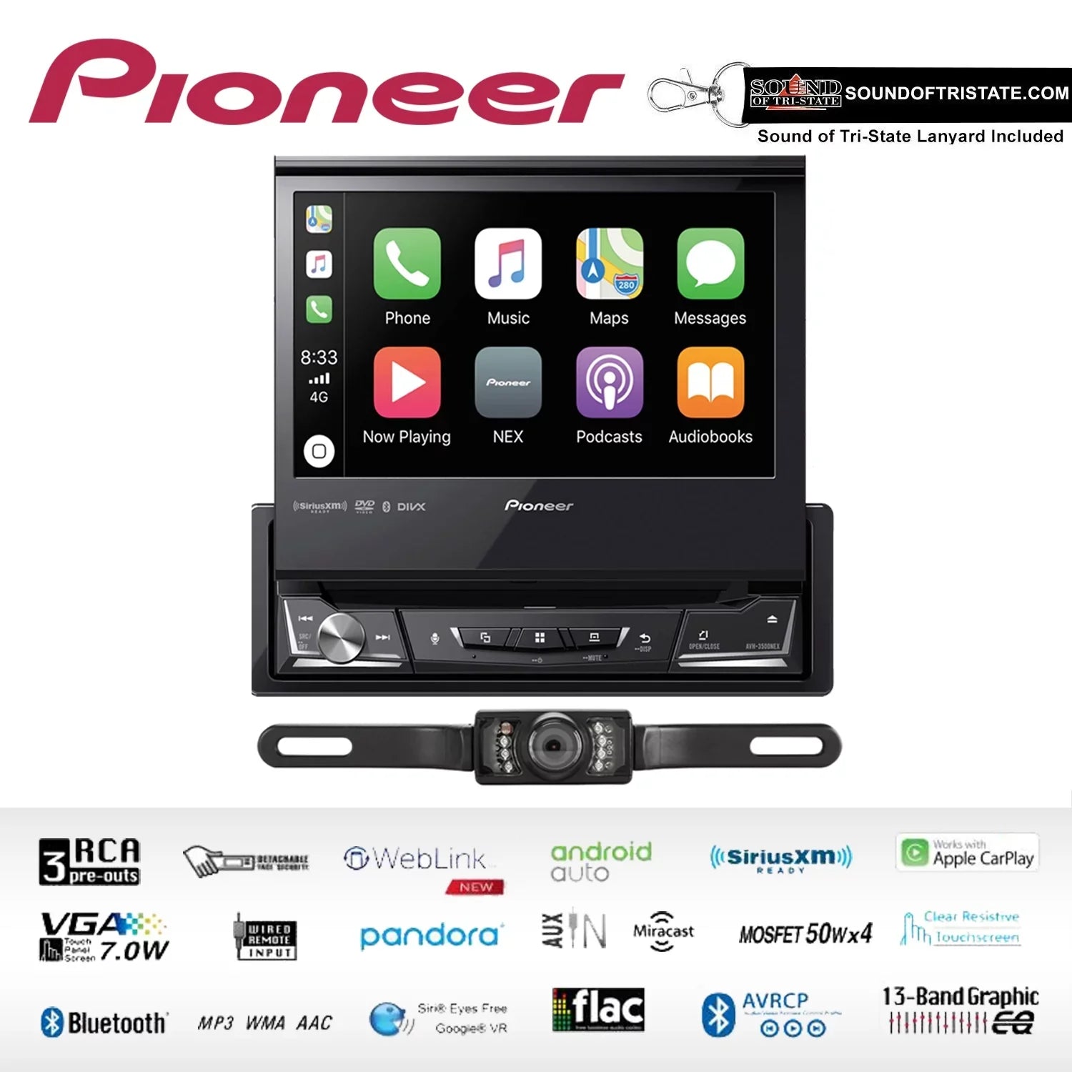 AVH-3500NEX Style DVD Single Pioneer Camera License Plate with Receiver Din