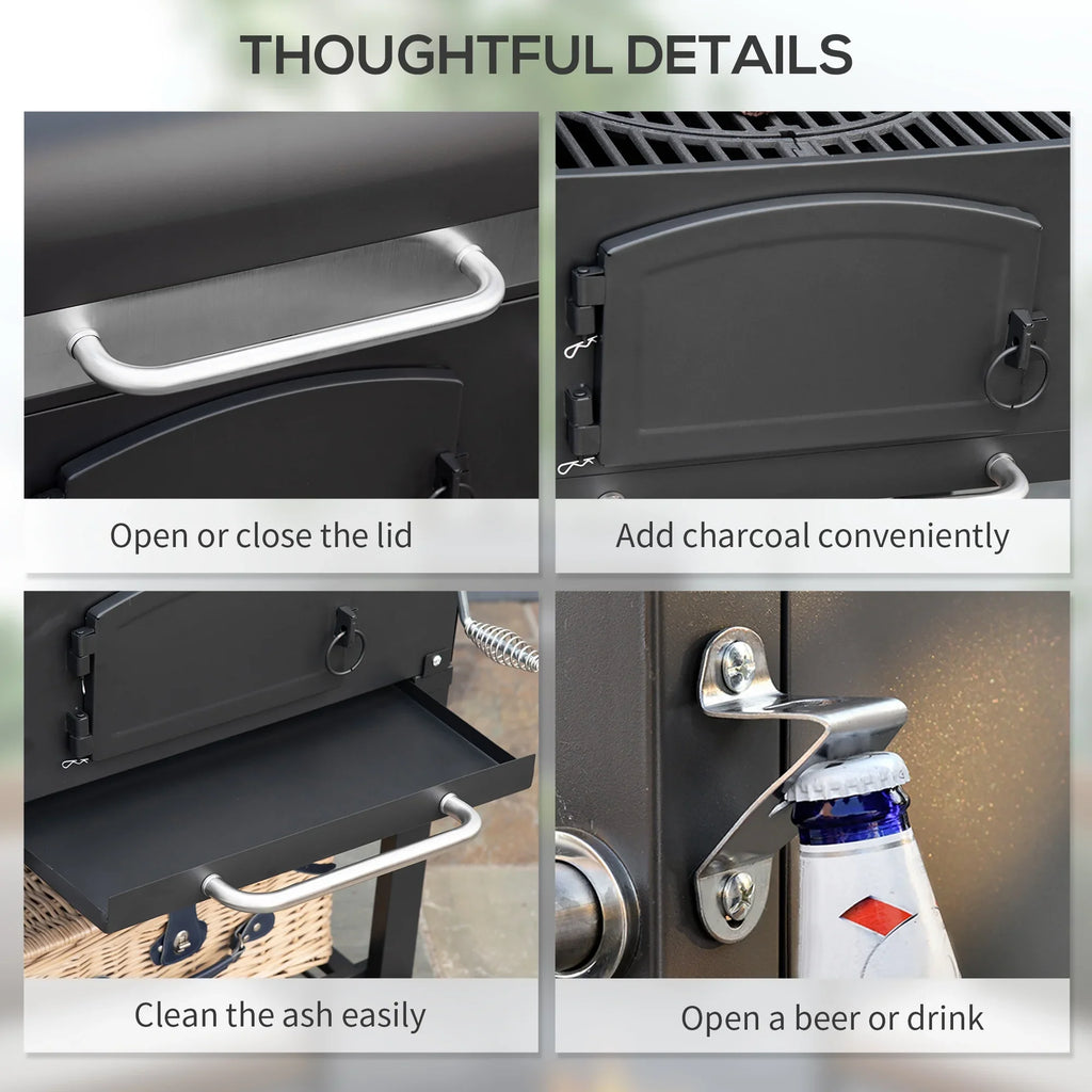 CoSoTower Barbecue Thermometer, Bottle Shelves, Adjustable Black Wheels Patio, Folding Opener Backyard, with for Height, Grill, Picnic, Portable Camping, & BBQ with Charcoal Outdoor