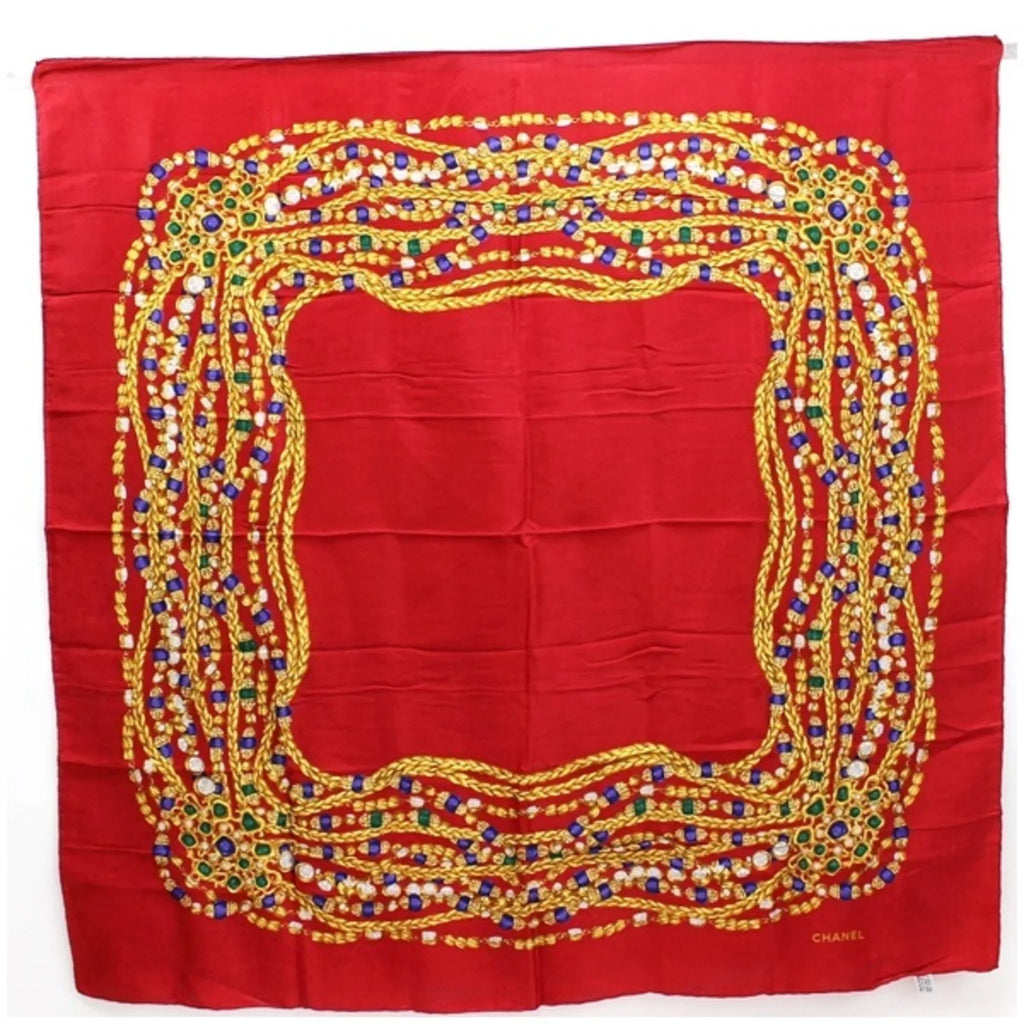 B Pre-Owned Chanel scarf CHANEL (Fair) pattern rank red muffler silk ladies