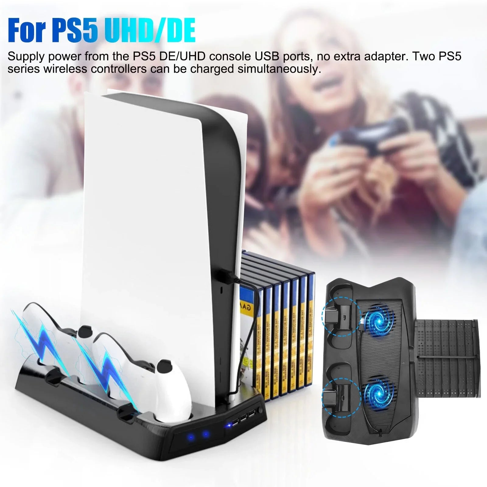 Stand PS5 For Slot Controller 14 w/Console Fans Charging Dock Games Disk Cooling