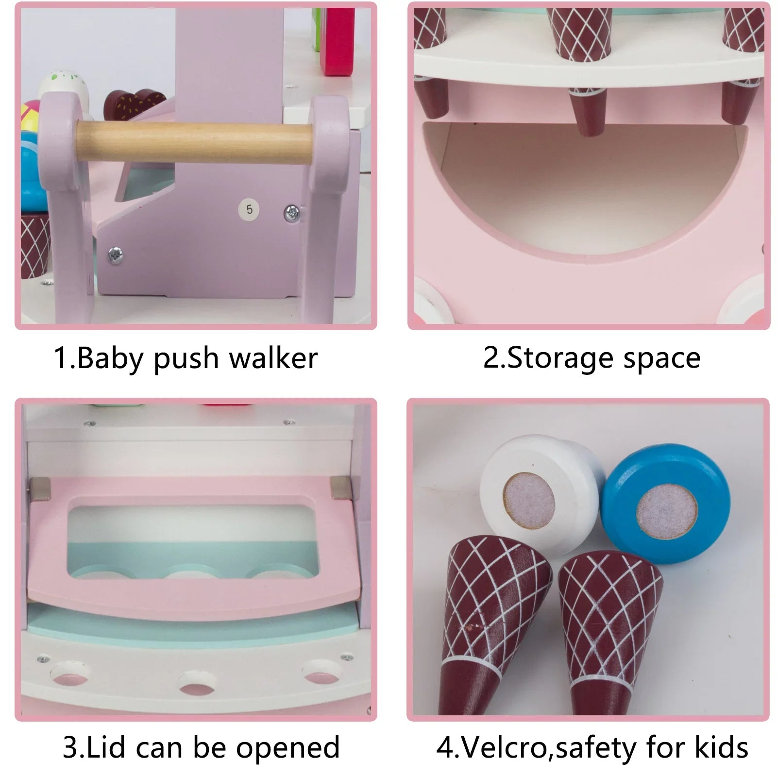 Kids for Cart Play Shopping Pretend Truck, Ice Food Girls 1-3, Woodenfun Toddlers Cream for Gift