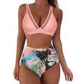 Push Vintage Two Print Swimsuit Sexy Bikini Swimsuit Set High Women Piece Ruched Swimsuits Waist Up Piece Retro Waisted Bra Underwire Bikini High Two