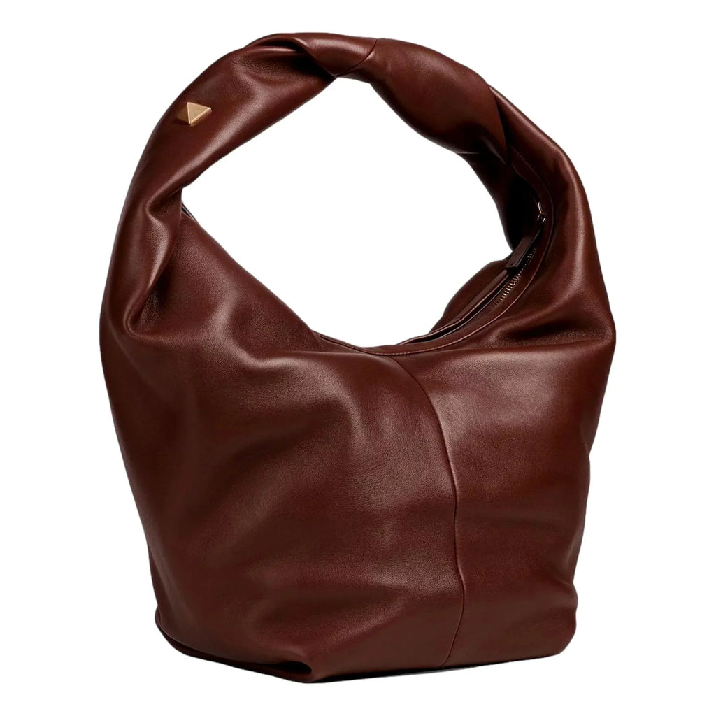 Garavani Brown Roman Twisted Bag Valentino Shoulder Stud Leather