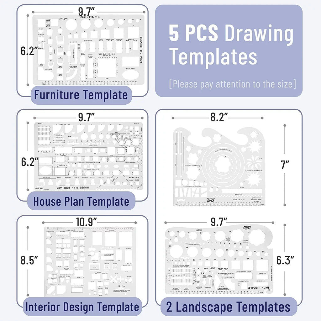 Protractor Pen- Drafting Set, Professional Compass Tools Set, and Pcs, Architect Set, 17 Mr. Geometry
