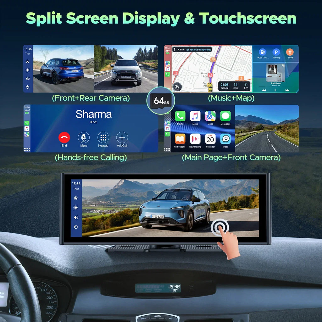 4K Stereo TOGUARD  Camera/Loop Radio, View Rear and Touch 1080P Link Wireless Car Play Navigation/Mirror Android Screen, Dash Recording/GPS Carplay Auto, with Cam, Front Car Car 9.26" Rear