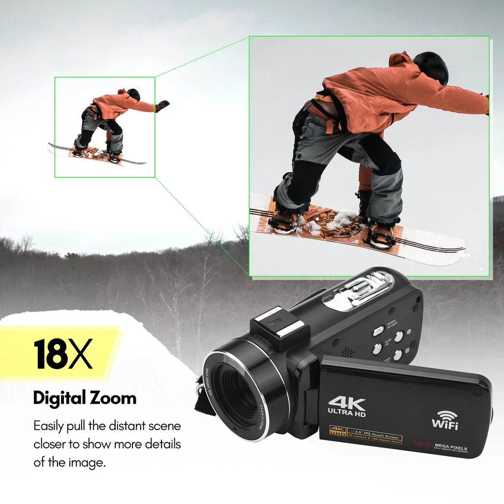 Digital Face Inch WiFi Supports IPS Camcorder Touchscreen Control Detection with Night Video 2pcs 18X 56MP + Bag + -shake IR DV Andoer Batteries Zoom Digital 3.0 Recorder Carry Remote 4K Vision