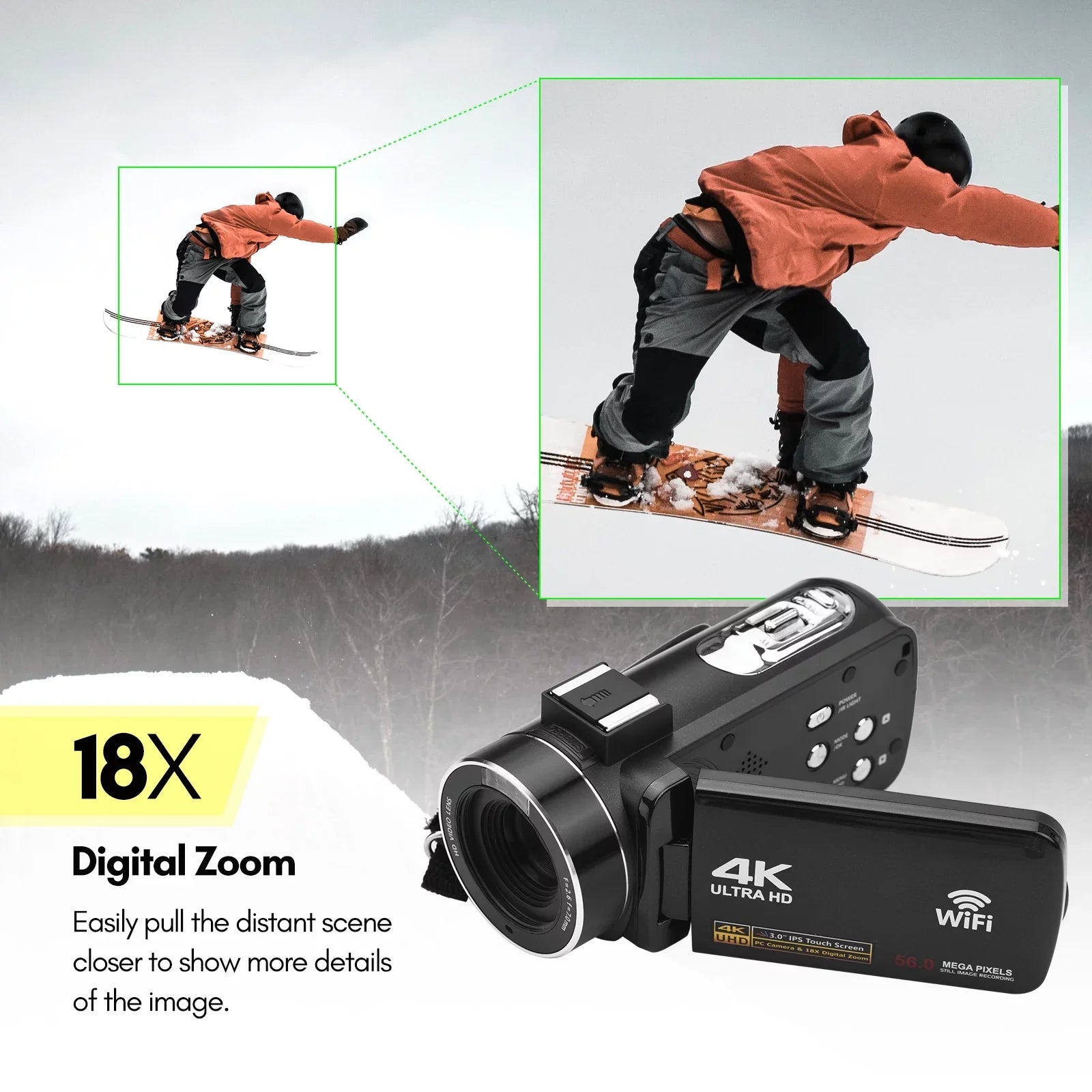 Digital Face Inch WiFi Supports IPS Camcorder Touchscreen Control Detection with Night Video 2pcs 18X 56MP + Bag + -shake IR DV Andoer Batteries Zoom Digital 3.0 Recorder Carry Remote 4K Vision