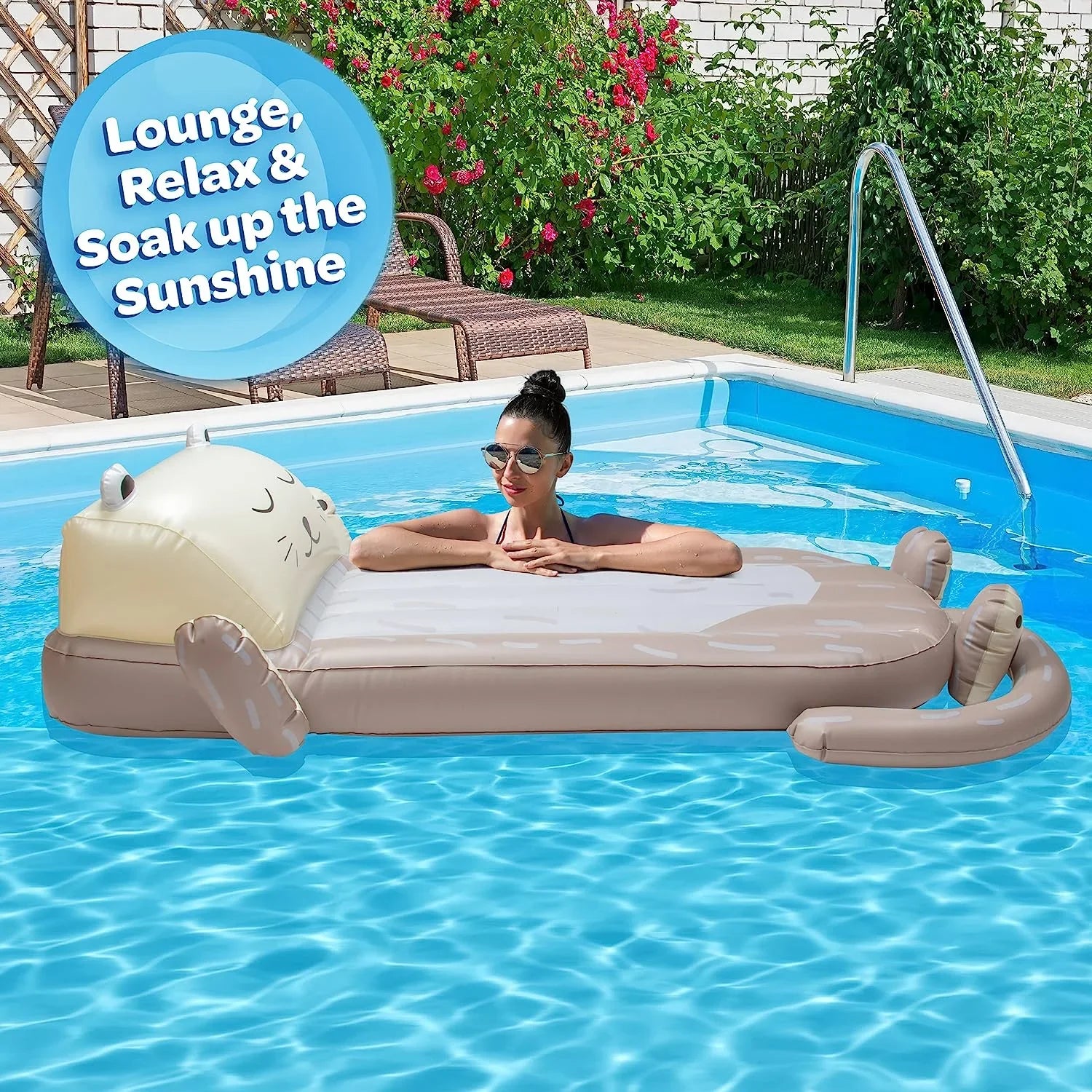 Inflatable Perfect w/Headrest- Kids Measures Swimming Adults- Chair Aquamazing x Cute 64” Pool - & Otter Lounger 26” for Summer for Float