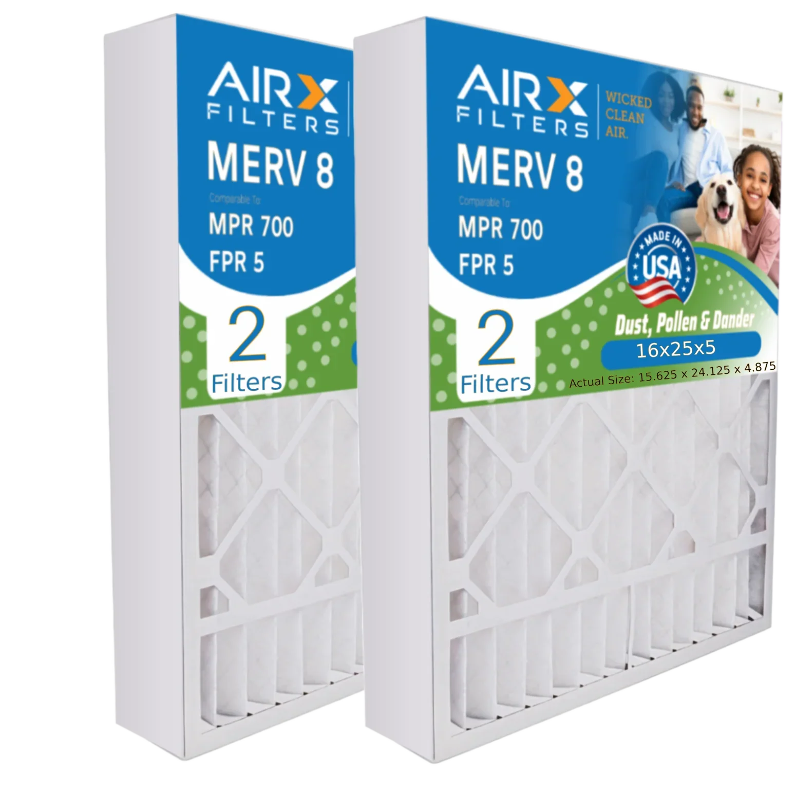 Compatible Premium & AIRX by MPR USA FPR Air to 16x25x5 Controls MERV Made 16x25x5 Comparable Filter with AIR. WICKED Field 700 46585900 FILTERS 8 Filter 2 Pack 5 CLEAN Furnace #