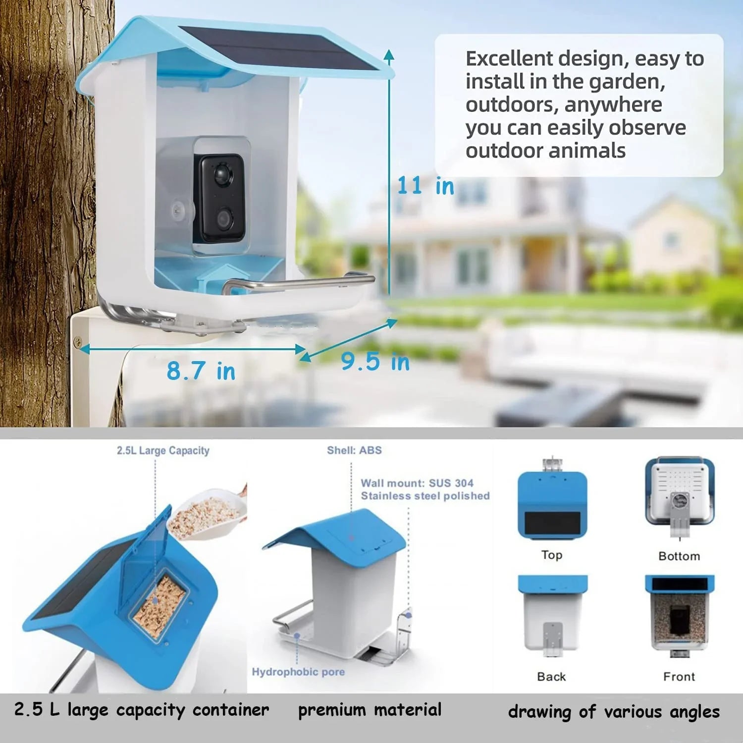 & Detected, Videos Control Capture Bird & Gift with Notify Lover Adrinfly Bird Panel, Birds AI Wireless App Auto Camera, Bird HD Camera Bird Species, Solar When Bird Feeder Feeders Smart Identify