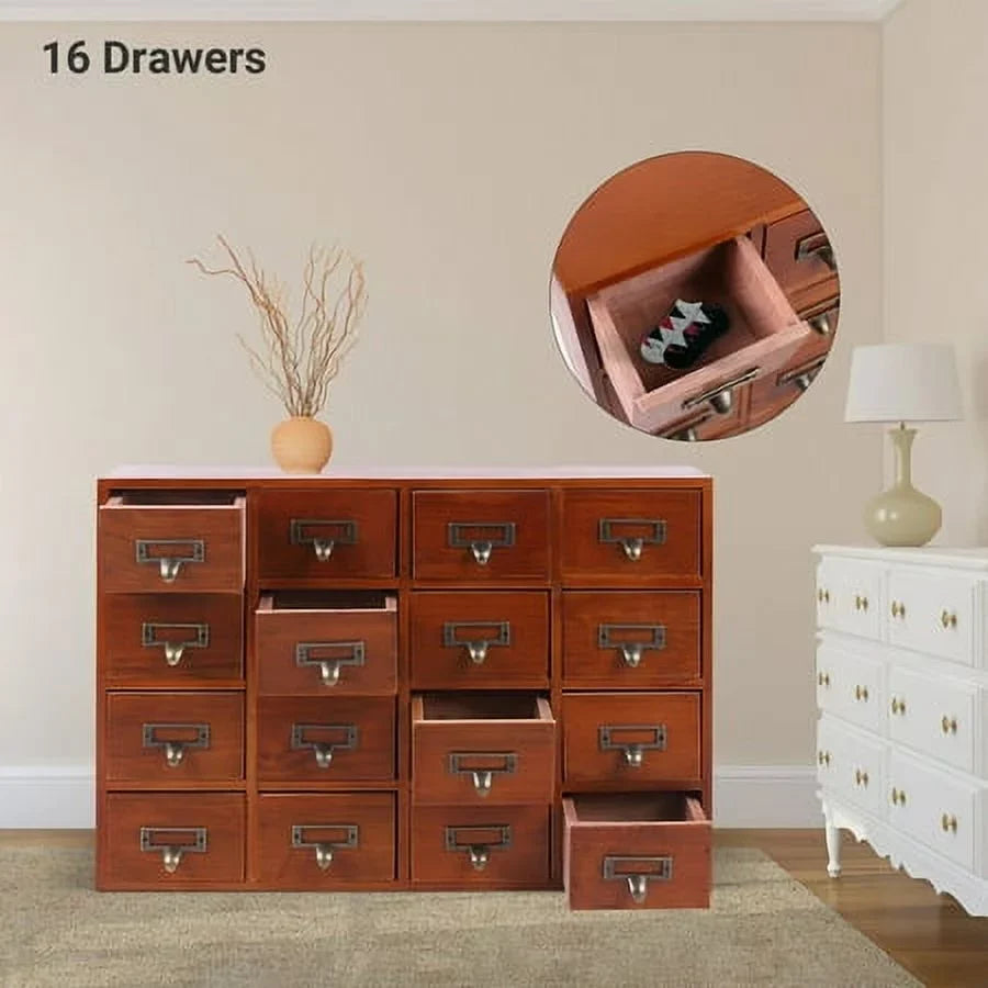 Wood Organizer Apothecary Desk Drawer Box Cabinet Drawers Retro Storage 16