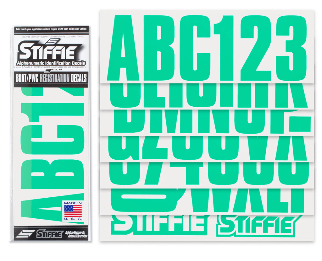 SeaFoam for STIFFIE Identification Numbers Personal Uniline Alpha-Numeric 3" Marine Custom Decals & Stickers Watercraft Boats & PWC Green Kit Letters Registration