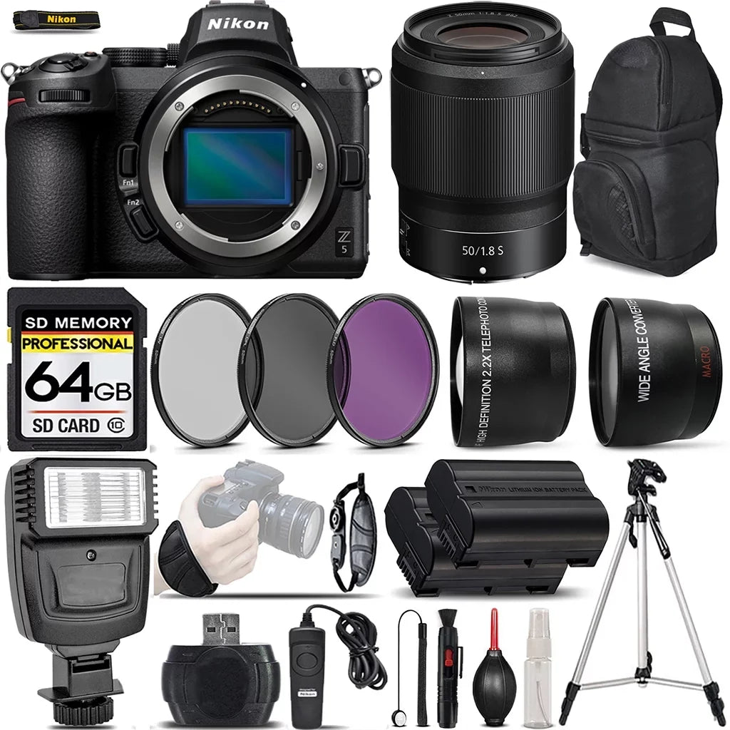 Mirrorless Wireless 50mm Version Nikon + + Filters + Telephoto 64GB + Lens 0.43X S + - + Card UV-CPL-FLD Remte International Memory Angle Lens 2.2x Flash Z5 Digital Wide Camera with f/1.8 Lens