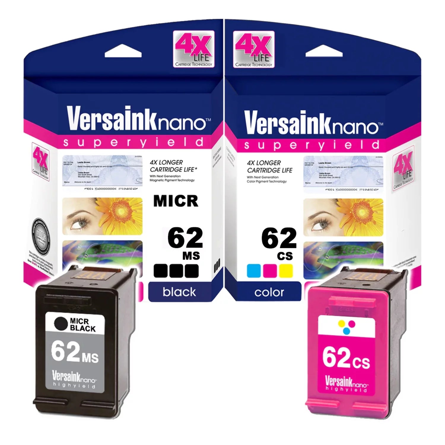62MS VersaInk-nano 62CS Life HP Color - 4X Black(MICR) Cartridges