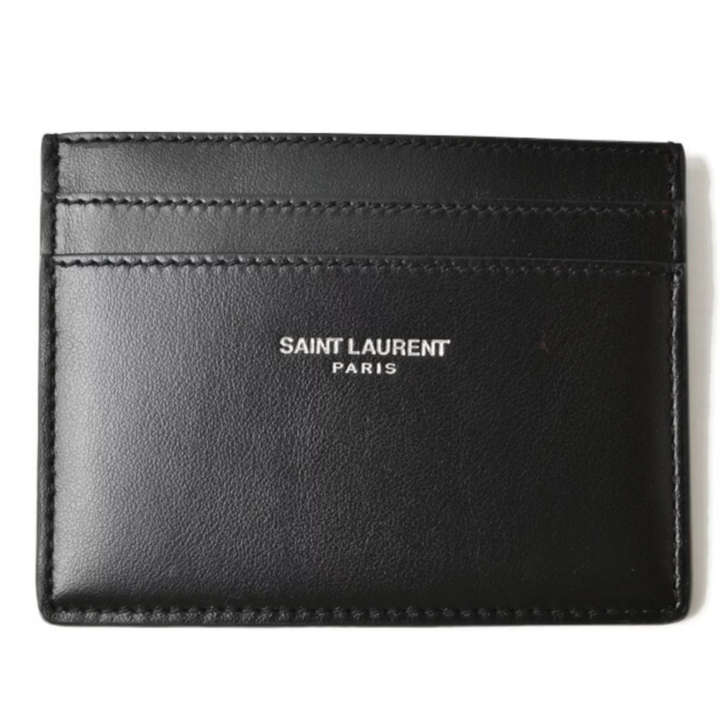 Laurent Case Pre-Owned YSL SAINT Logo Leather Card (New) Business Black Saint LAURENT Holder Studs