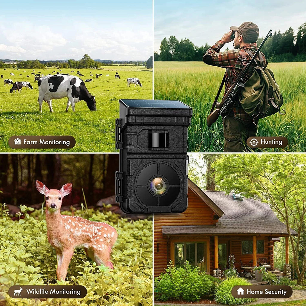 24MP IP66 Solar Trail Wildlife Rechargeable Camera Hunting Game Night HD Vision