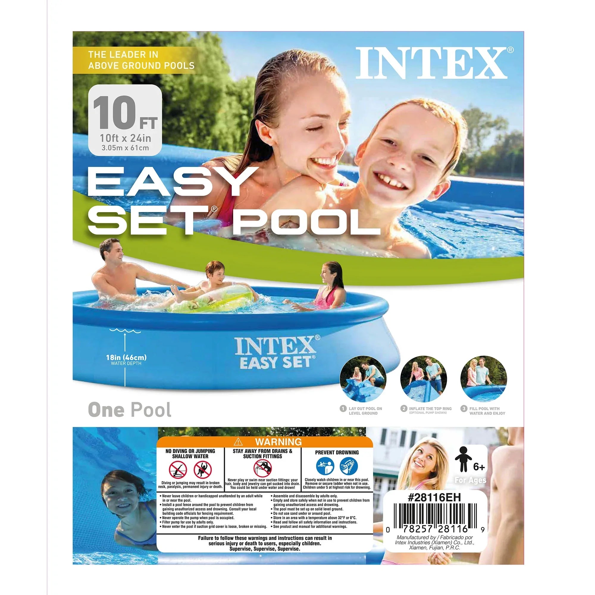24" Swimming with x Inflatable Pool Ground Filter Set Intex 28117EH Easy Above 10'