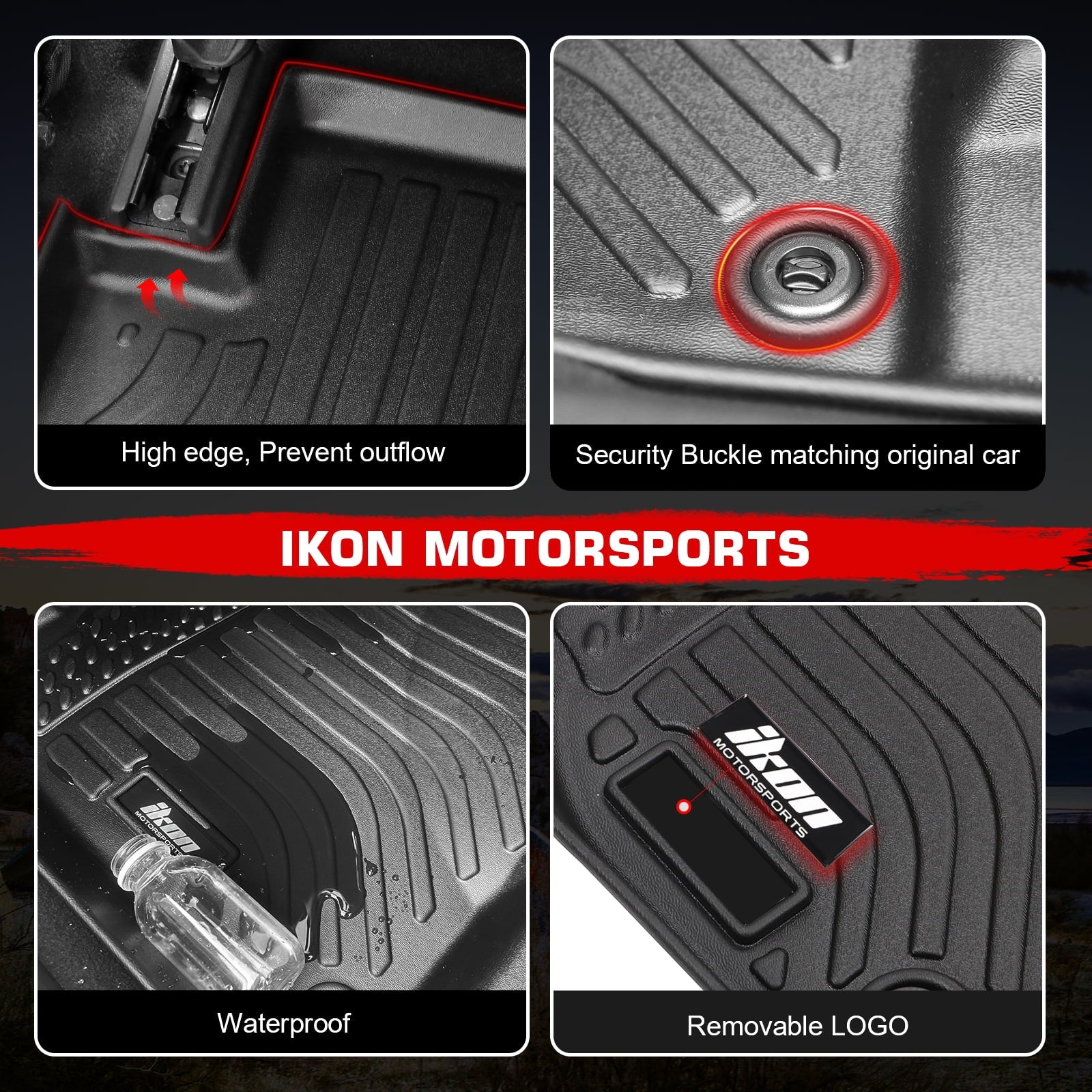 Protector Town Mats Liner Black Floor 4PCS Row 2nd & All Caravan Chrysler 1st Carpets Molded 3D 2008-2020 Compatible 2008-2016 Dodge TPE Car Motorsports With Rear Front 3D Weather Ikon Grand Country