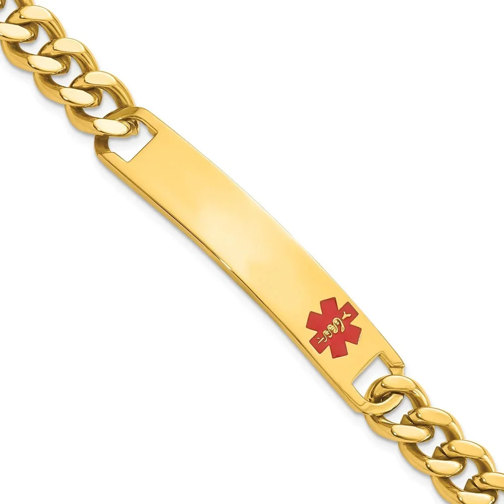 PVD Plated Curb Bracelet Yellow 8.25 ID Steel mm Engravable 10 Kelly Waters WatersT Stainless Epoxy in Red Medical