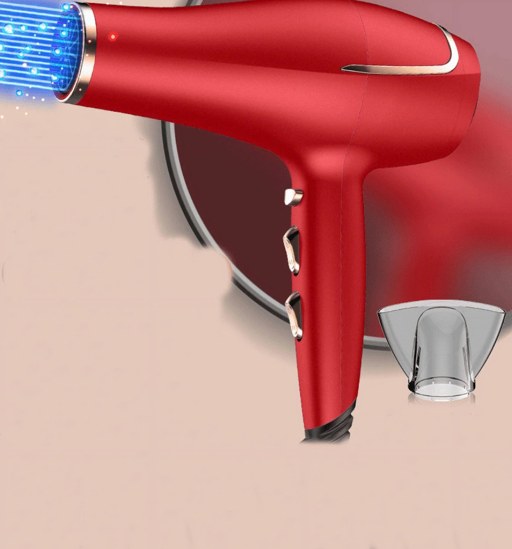 Power Concentrator Heat Button, Results, Women, and and Hair Dryers hot High Function Ionic 2300W for 2 air Shot Settings, Dryer, Cool CONFU Dryer, for 3 Shinier Nozzle(Red) Speed cold Hair