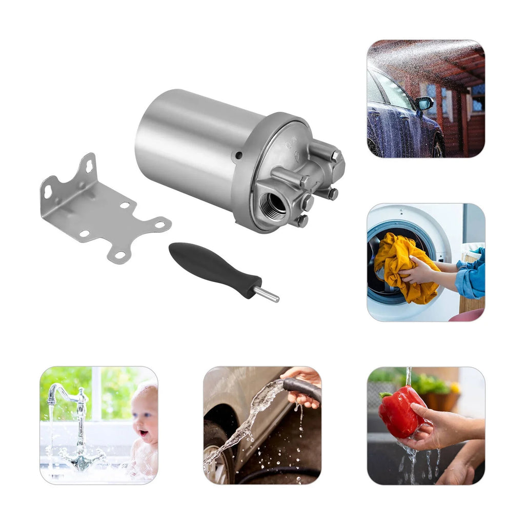 inch 5 Water Filter Silver Filter Water Outlet with Miumaeov Wrench Shell Steel and Stainless Bracket Heavy Duty NPT 3/4 inch and Housing Water Steel Filter Stainless Filter Inlet Shell Pin