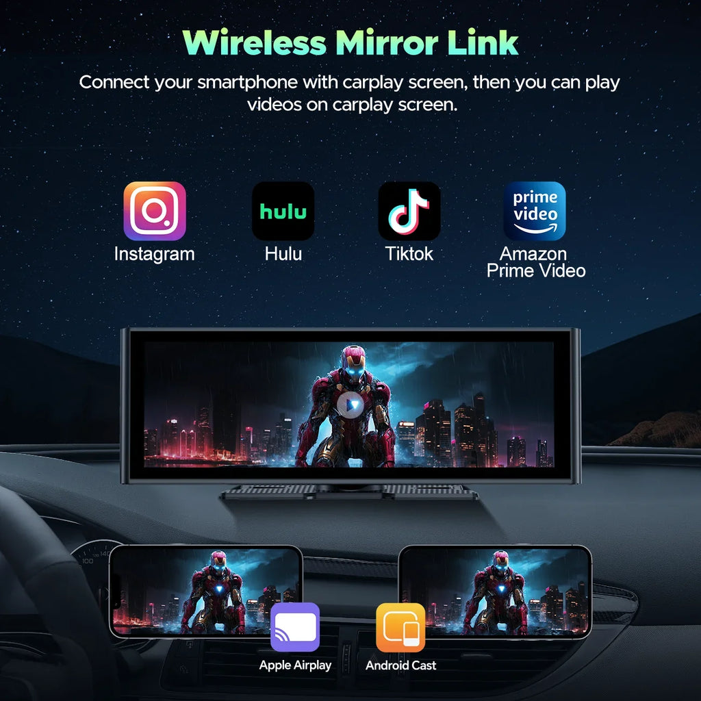 4K Stereo TOGUARD  Camera/Loop Radio, View Rear and Touch 1080P Link Wireless Car Play Navigation/Mirror Android Screen, Dash Recording/GPS Carplay Auto, with Cam, Front Car Car 9.26" Rear