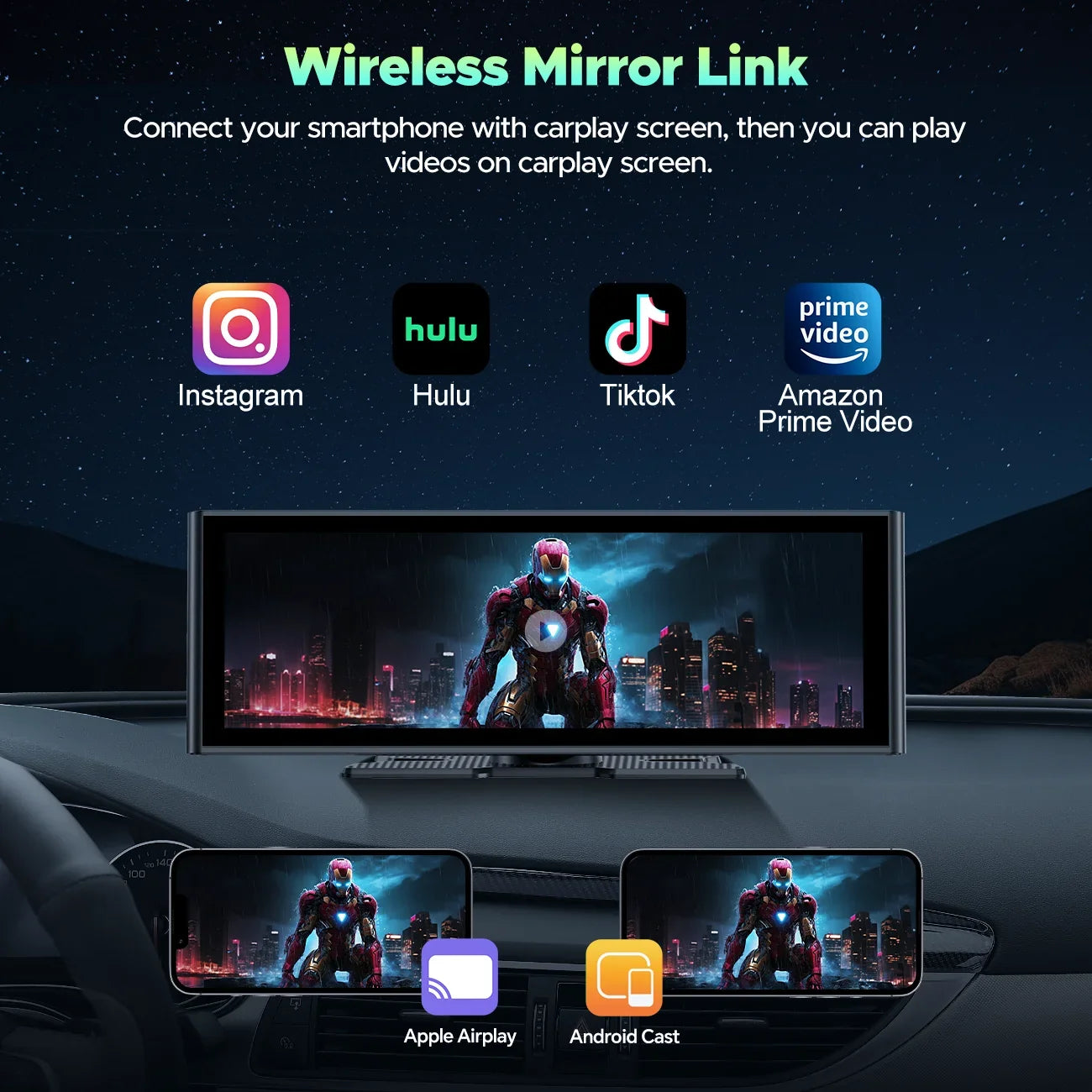 4K Stereo TOGUARD  Camera/Loop Radio, View Rear and Touch 1080P Link Wireless Car Play Navigation/Mirror Android Screen, Dash Recording/GPS Carplay Auto, with Cam, Front Car Car 9.26" Rear