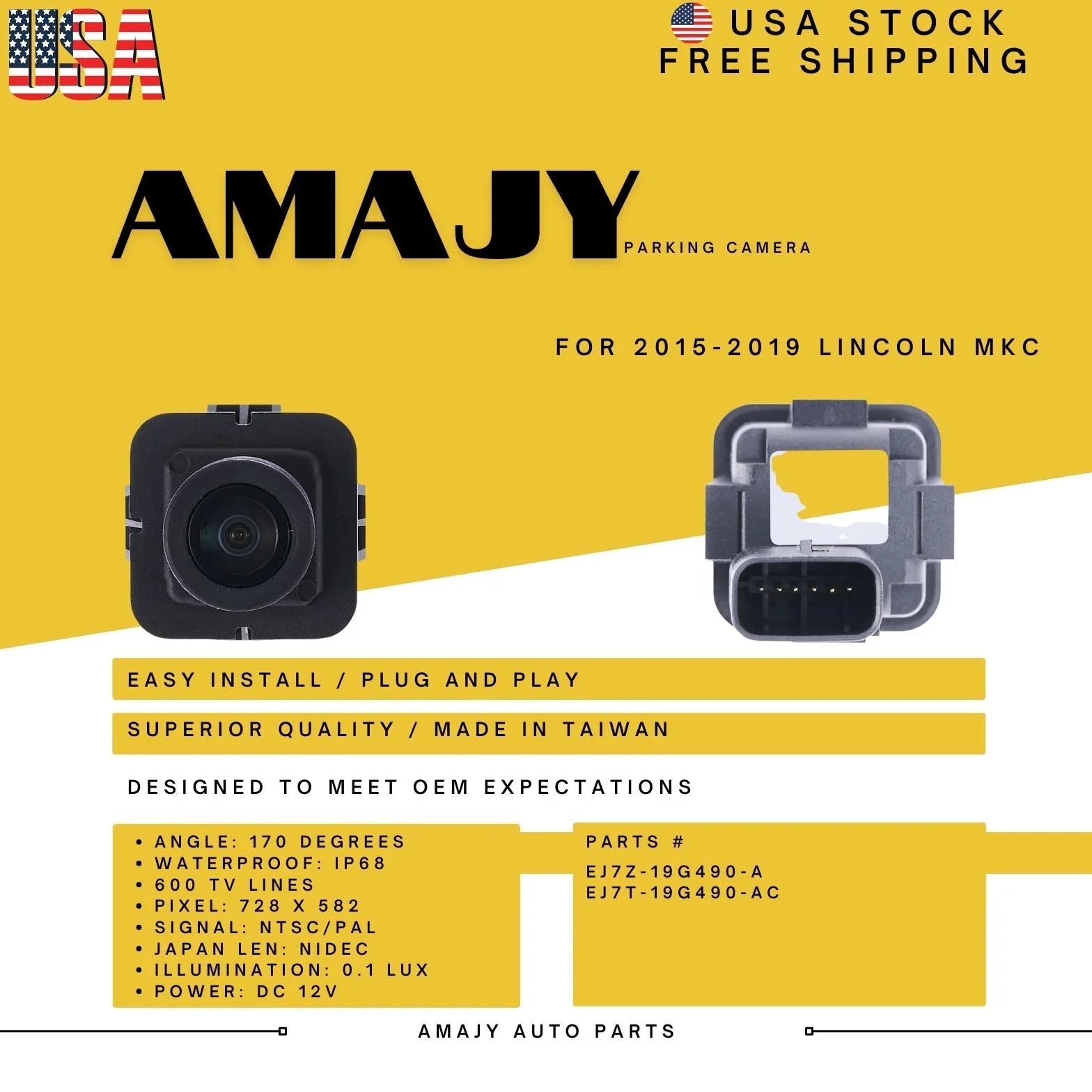 MKC Camera EJ7Z-19G490-A Replaces Lincoln EJ7T-19G490-AC Backup 15-19 for